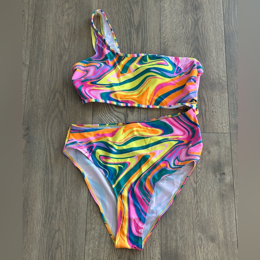 SHEIN Vibrant Swirl One-Shoulder Swimsuit - NWT